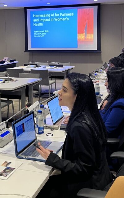 Ipek Ensari at United Nations on AI Equity in Women’s Health Ipek Ensari at United Nations on AI Equity in Women's Health.
